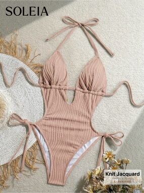 SHEIN Ribbed Mauve Pink One-Piece Swimsuit